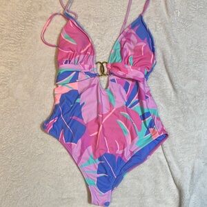 Colorful Leaf Print Swimsuit